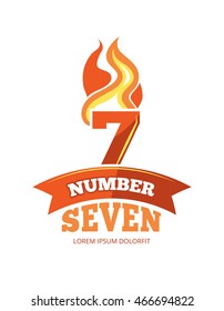 vector cartoon label of Flaming Number seven. Pictures isolate on white background. Illustrations for your personal emblems or logo design