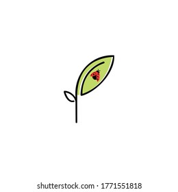 Vector cartoon ladybug. Ladybug insects on the branches.

