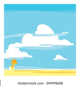 Vector cartoon landscape. clouds