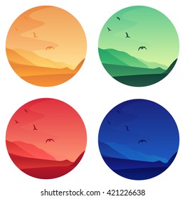 vector cartoon landscapes, horizontal nature background