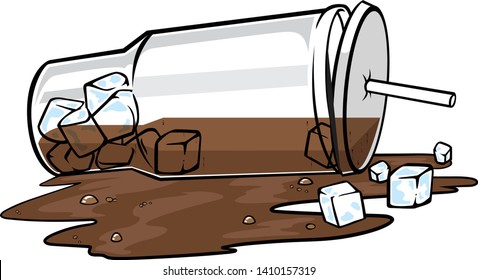 Vector Cartoon Of A Large Spilled Cup Of Soda.