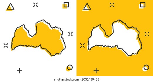 Vector cartoon Latvia map icon in comic style. Latvia sign illustration pictogram. Cartography map business splash effect concept.