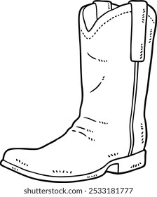 Vetor Desenho Animado Couro Cowboy Boot Line Art