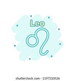 Vector cartoon leo zodiac icon in comic style. Astrology sign illustration pictogram. Leo horoscope business splash effect concept.