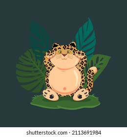 Vector cartoon leopard character template, suitable for stickers, children or kids books, greeting cards, invitation cards, backgrounds or birthday cards