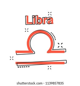 Vector cartoon libra zodiac icon in comic style. Astrology sign illustration pictogram. Libra horoscope business splash effect concept.