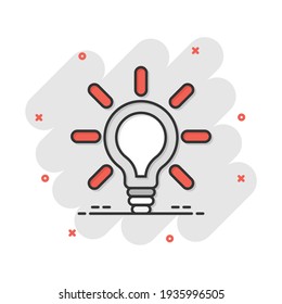 Vector cartoon light bulb icon in comic style. Electric lamp sign illustration pictogram. Idea lightbulb business splash effect concept.