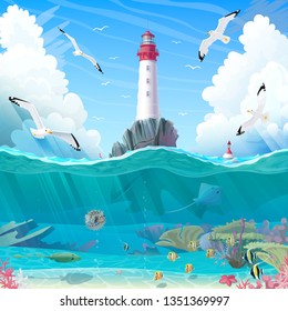 vector cartoon Lighthouse sea port nautical clipart