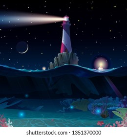 vector cartoon Lighthouse sea port nautical clipart