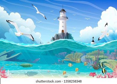 vector cartoon Lighthouse sea port nautical clipart