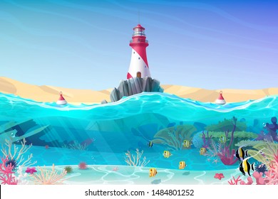 vector cartoon Lighthouse sea port nautical clipart