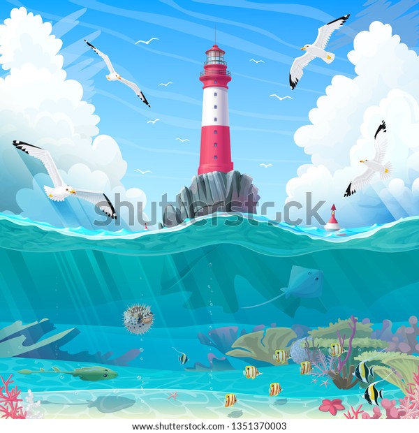 vector\
cartoon Lighthouse sea port nautical\
clipart