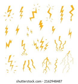 Vector cartoon lightnings and thunder icon set flat design isolated