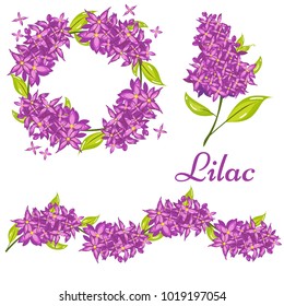 Vector cartoon lilac spring flower illustration set. Perfect for packaging, cover, paper craft, logos or other design projects
