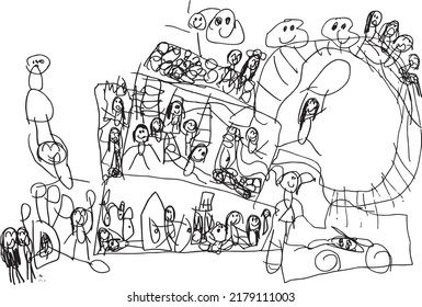 vector cartoon line drawing messy lines