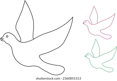 vector cartoon line drawing white pigeon