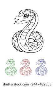 Vector cartoon line snake. Children coloring book.