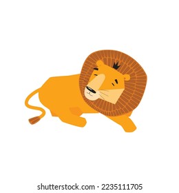 Vector cartoon lion. African animal. The lion is sleeping. King of beasts. The lion is resting. Cartoon character. Poster, postcard.
