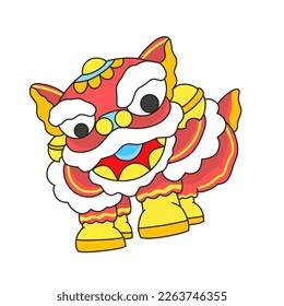 vector cartoon lion dance icon on Chinese New Year celebrations and holidays