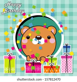 Vector cartoon little bear with gift