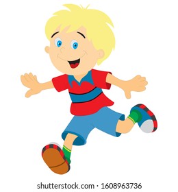 Vector Cartoon Little Boy In Action. The Boy Vector Drawing
