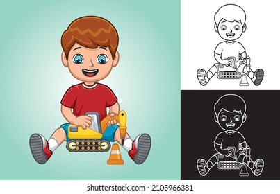 Vector cartoon of little boy with his toy