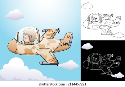 Caricatura de un niño piloto en un avión a reacción