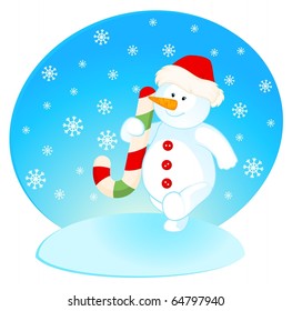 Vector cartoon little cute snowman