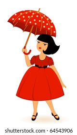 Vector cartoon little girl with umbrella