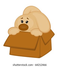 Vector cartoon little toy bunny in box