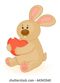 Vector cartoon little toy bunny with heart
