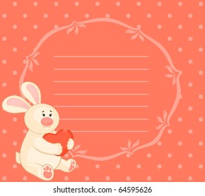Vector cartoon little toy bunny with heart