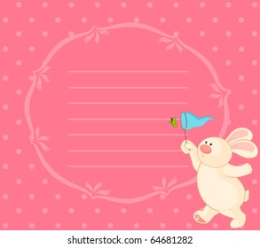 Vector cartoon little toy bunny with butterfly