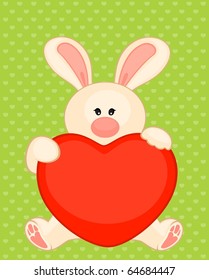 Vector cartoon little toy bunny with heart