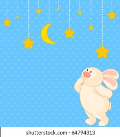 Vector cartoon little toy bunny with stars