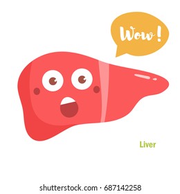 Vector cartoon liver with face. Isolated art on white background. Flat