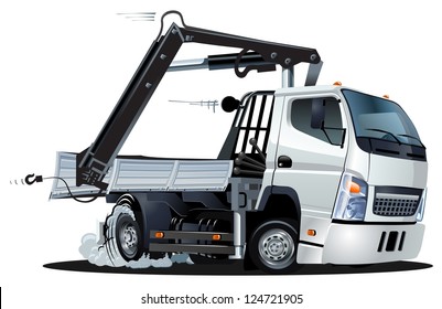 Vector Cartoon Lkw Truck with Crane