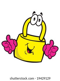 vector cartoon lock character, symbol for security