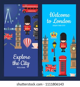 Vector cartoon London sights and objects vertical web banners illustration
