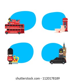 Vector cartoon London sights and objects stickers set with place for text illustration