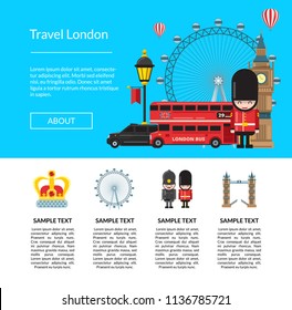 Vector cartoon London sights and objects website landing page template illustration