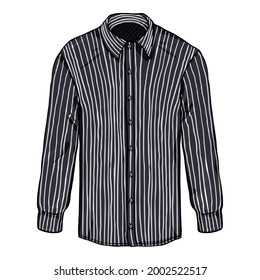 Vector Cartoon Long Sleeve Black and White Striped Classic Men Shirt