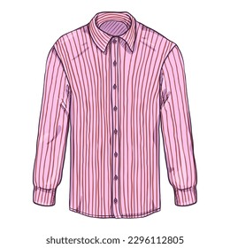 Vector Cartoon Long Sleeve Pink Striped Classic Men Shirt