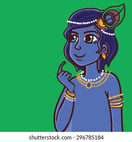 Vector cartoon lord Krishna on green background