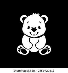 Vector cartoon lovely teddy bear children's toy black and white monochrome vector line art isolated