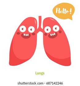 Vector cartoon lungs with face. Isolated art on white background. Flat