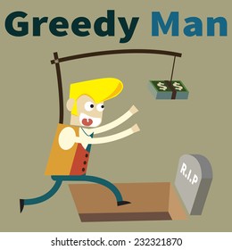 vector of cartoon luring businessman with money