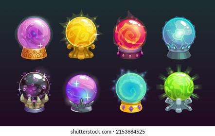 Vector cartoon magic balls. Colorful magical fantasy spheres. Fairy crystals set.