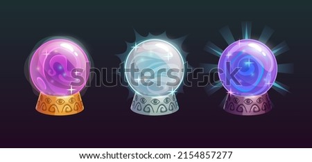 Vector cartoon magic balls. Colorful magical fantasy spheres. Fairy crystals set.