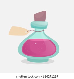 Vector cartoon magic bottle with poison, spell or powerful drink